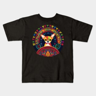 Happy Chihuahua in Colorful Mexican Folk Art Style Kids T-Shirt